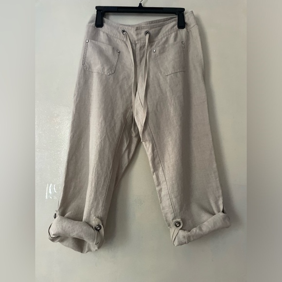 INC 100% Linen Capri pants women’s size 4 bejeweled cargo y2k - Picture 2 of 10